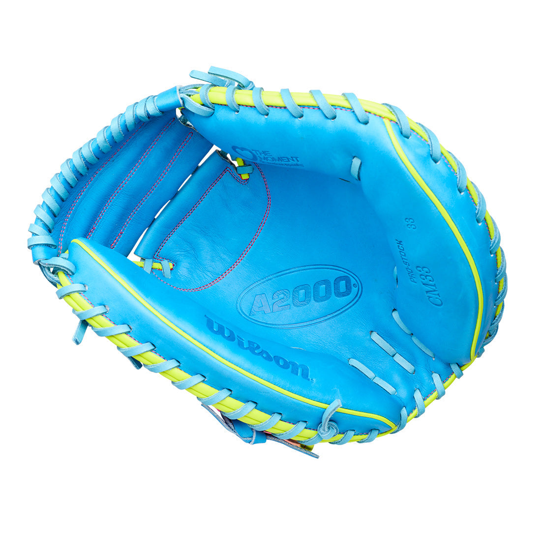 Wilson A2000 Love The Moment CM33 33.00" Catcher's Mitt WBW10483533 - Blue Optic Yellow Pink - HITa Double - 2