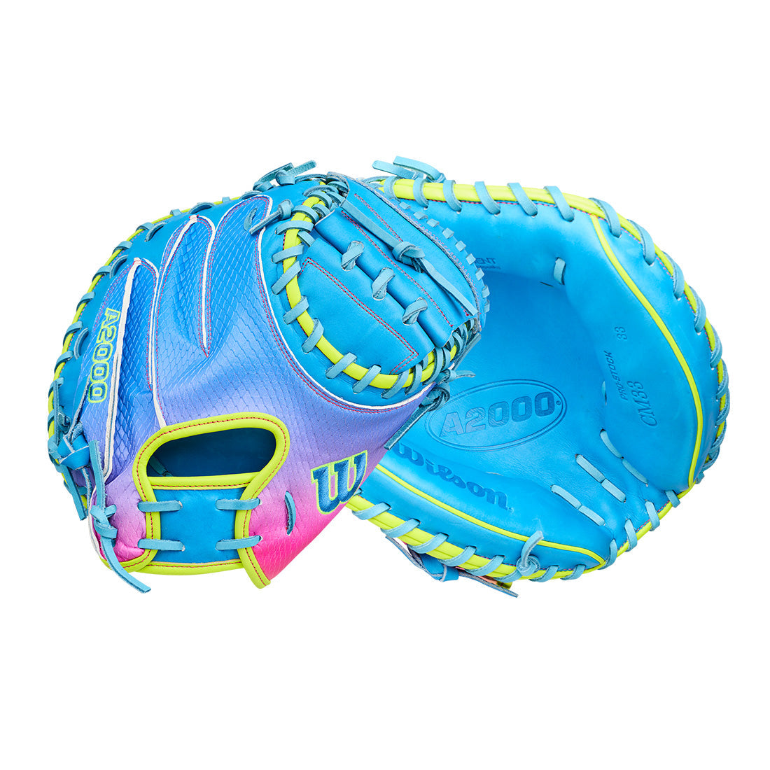 Wilson A2000 Love The Moment CM33 33.00" Catcher's Mitt WBW10483533 - Blue Optic Yellow Pink - HITa Double - 4