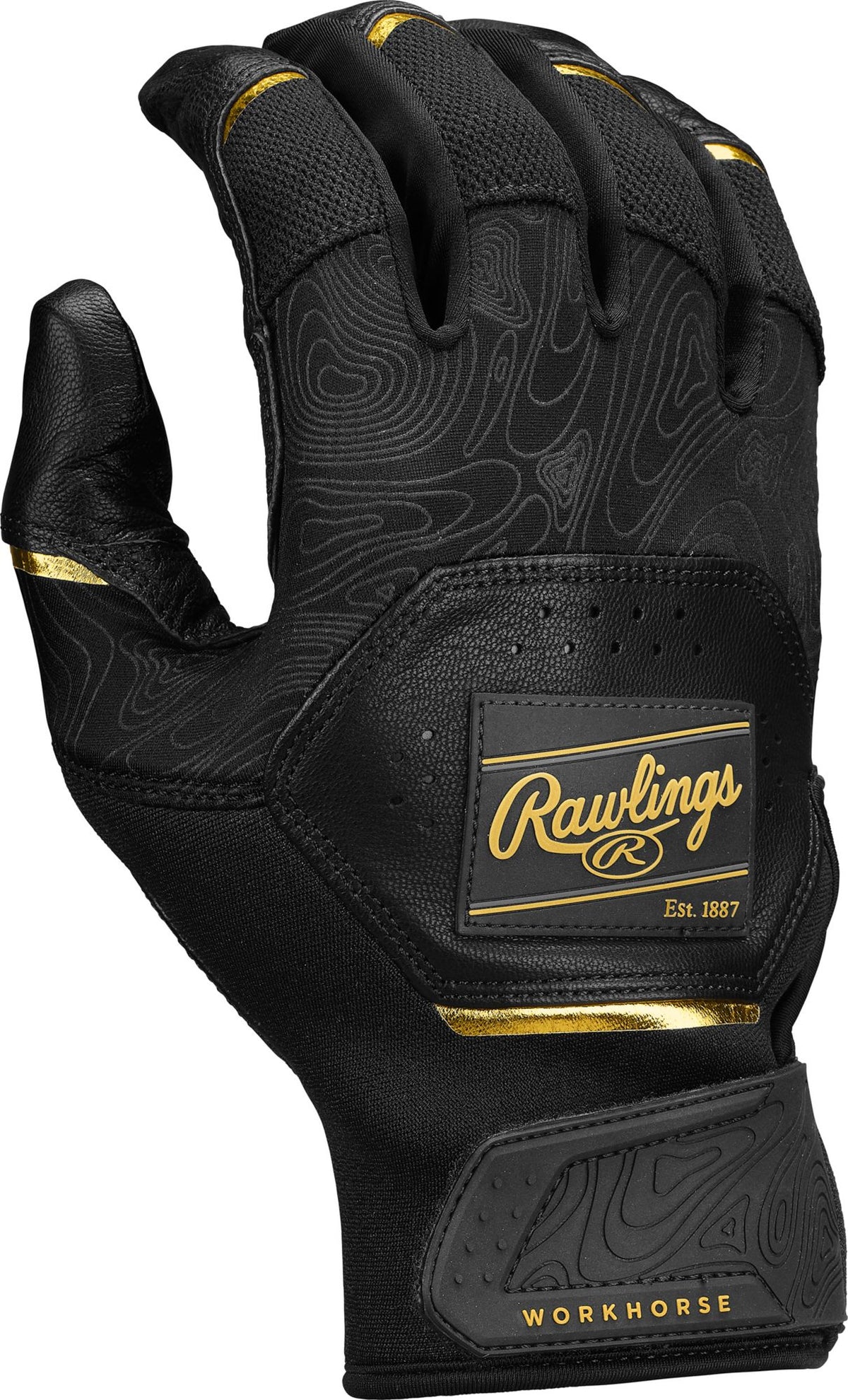 Rawlings Adult Workhorse Baseball Batting Gloves - Black Gold - HITaDouble - 2