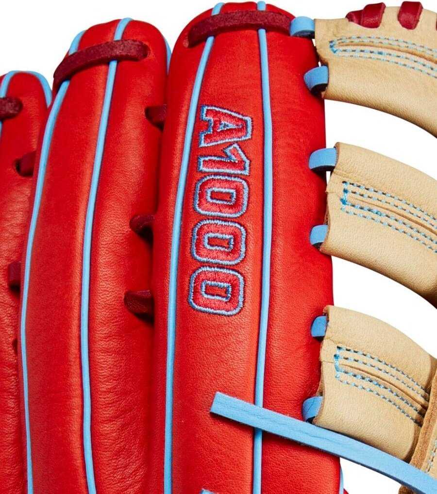 Wilson A1000 PF1892 12.25&quot; Outfield Glove - Red Blonde Blue - HIT a Double - 6