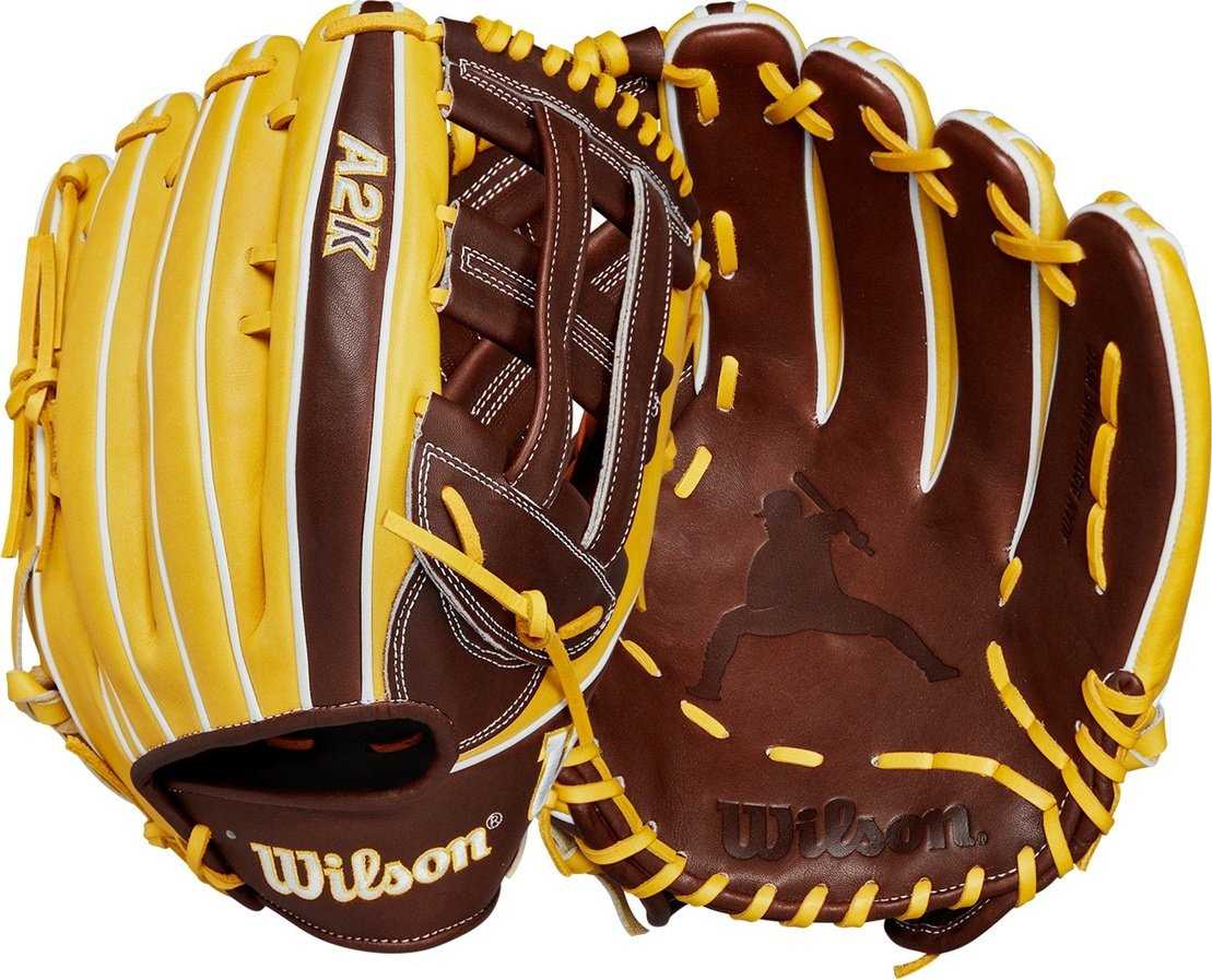 Wilson A2K JS22 Juan Soto GM 12.75&quot; Outfield Glove - Yellow Brown - HIT a Double - 3