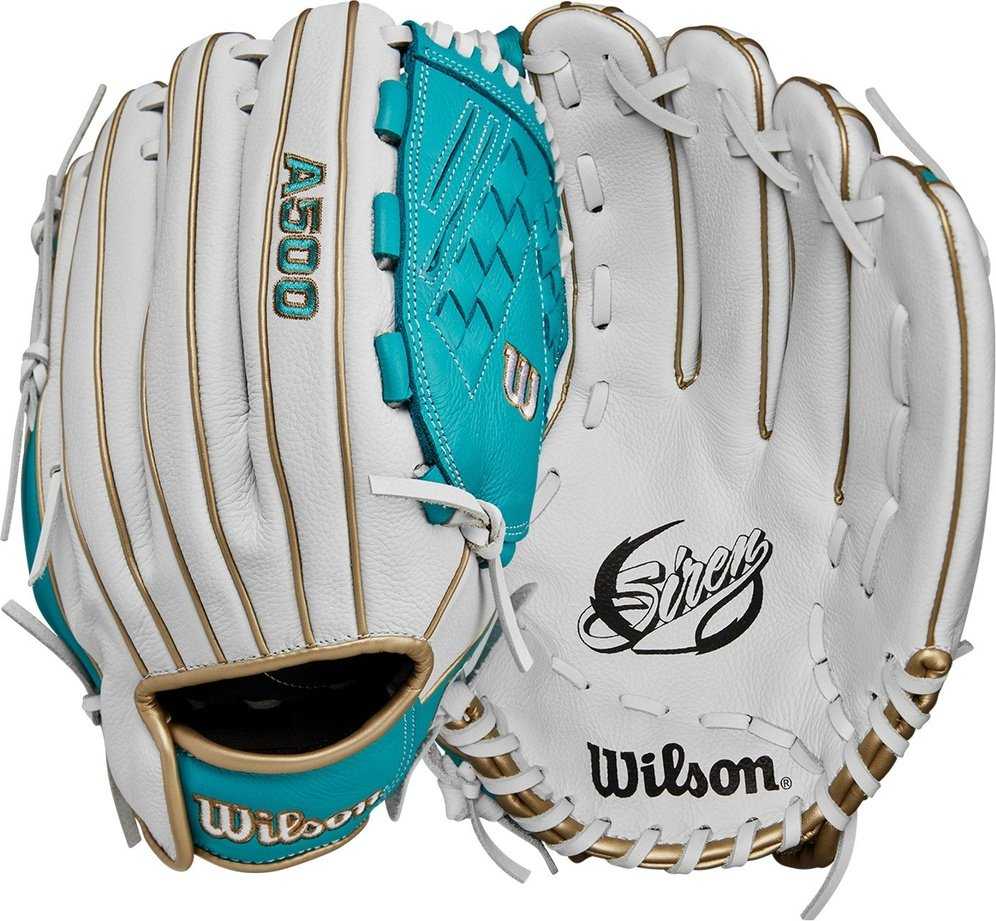 Wilson A500 Siren Youth Fastpitch 12.50&quot; Outfield Glove WBW101422125 - White Teal - HIT a Double - 3