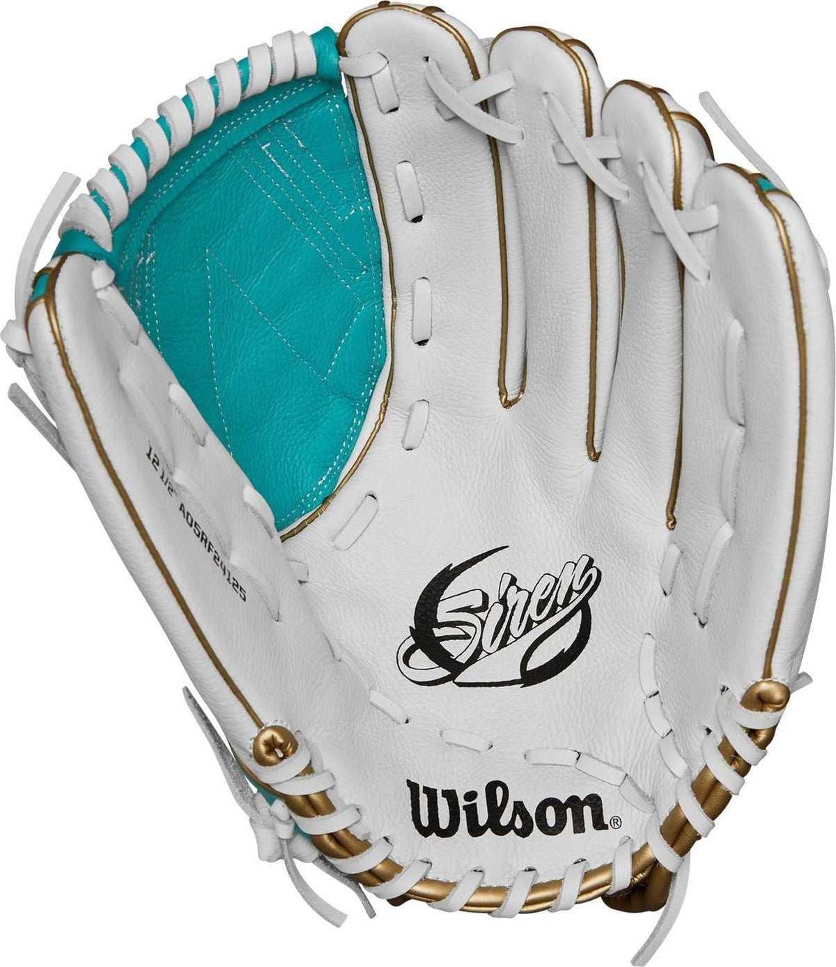Wilson A500 Siren Youth Fastpitch 12.50&quot; Outfield Glove WBW101422125 - White Teal - HIT a Double - 2