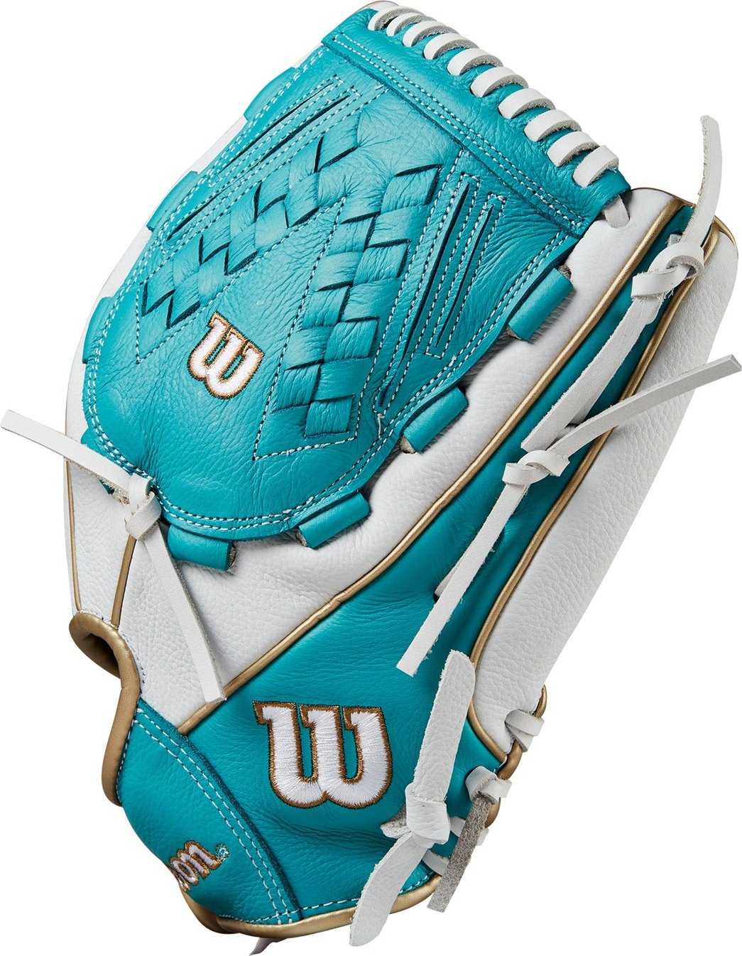 Wilson A500 Siren Youth Fastpitch 12.50&quot; Outfield Glove WBW101422125 - White Teal - HIT a Double - 4
