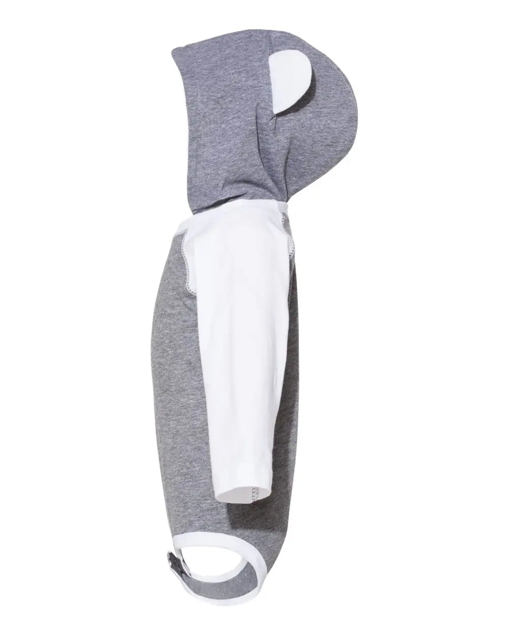 Rabbit Skins 4418 Fine Jersey Infant Character Hooded Long Sleeve Bodysuit with Ears - Granite Heather White