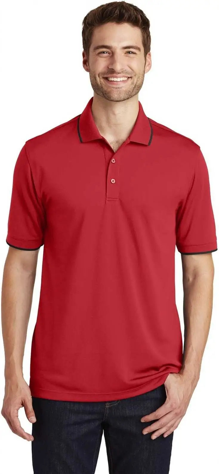 Port Authority K111 Dry Zone Uv Micro-mesh Tipped Polo - Rich Red Deep Black