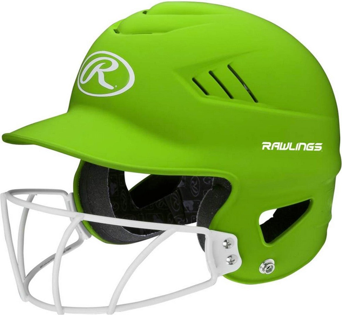 Rawlings Coolflo Highlighter Matte Batting Helmet with Mask RCFHLFG - Neon Green - HIT a Double - 1