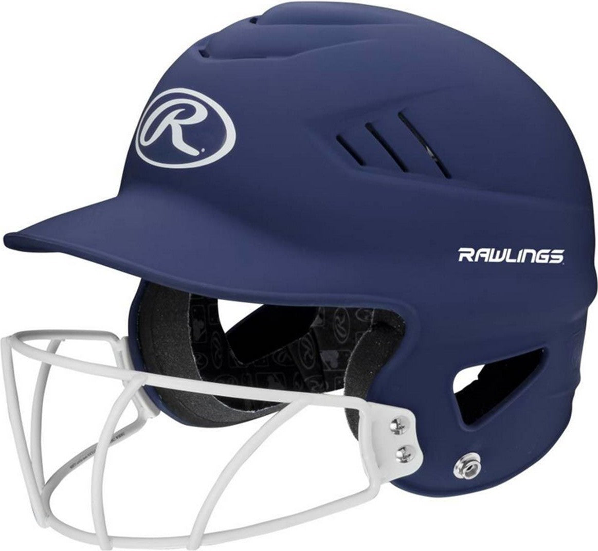 Rawlings Coolflo Highlighter Matte Batting Helmet with Mask RCFHLFG - Navy - HIT a Double - 1