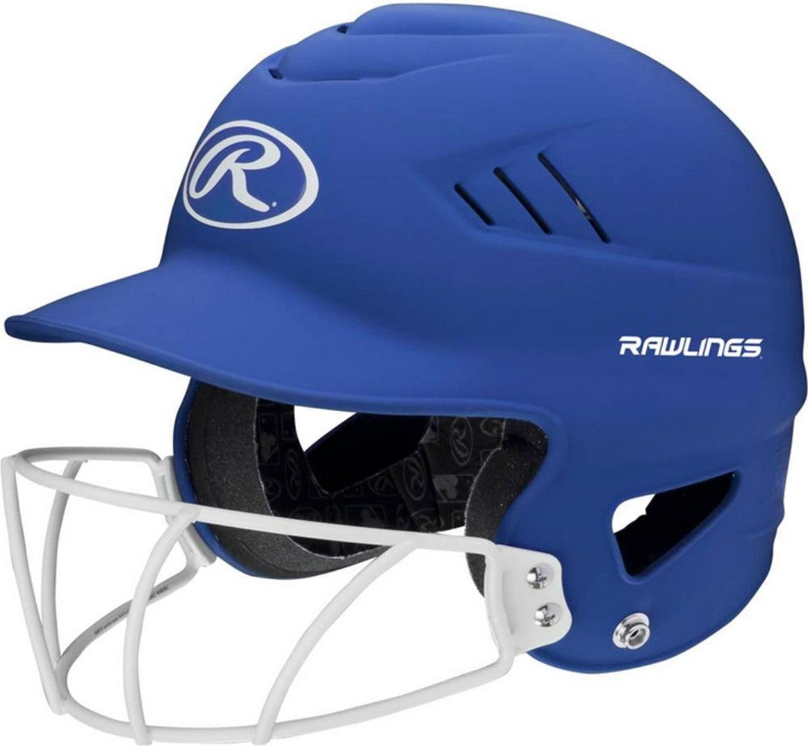 Rawlings Coolflo Highlighter Matte Batting Helmet with Mask RCFHLFG - Royal - HIT a Double - 1