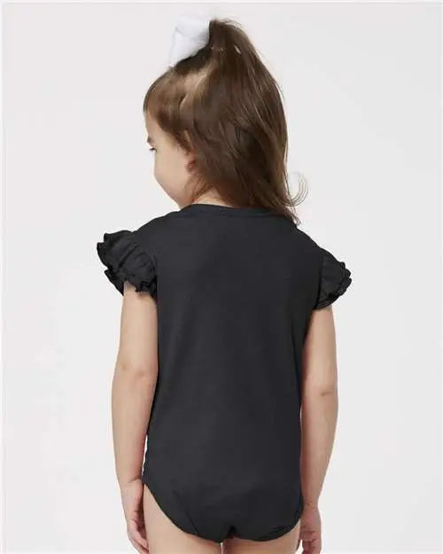 Rabbit Skins 4439 Infant Flutter Sleeve Baby Rib Bodysuit - Black