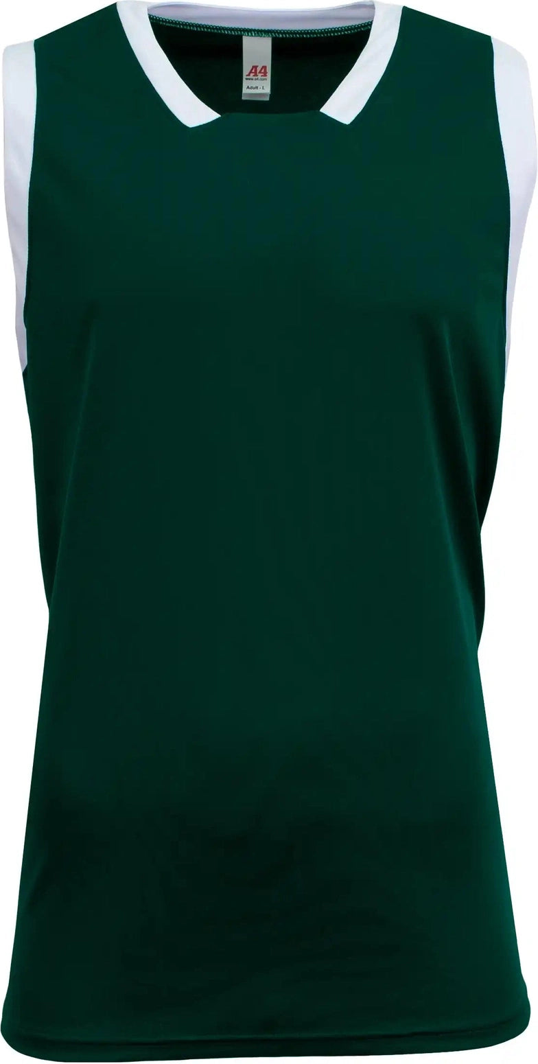 A4 N2505 Sprint Single Ply Basketball Jersey - Forest White - Adult s