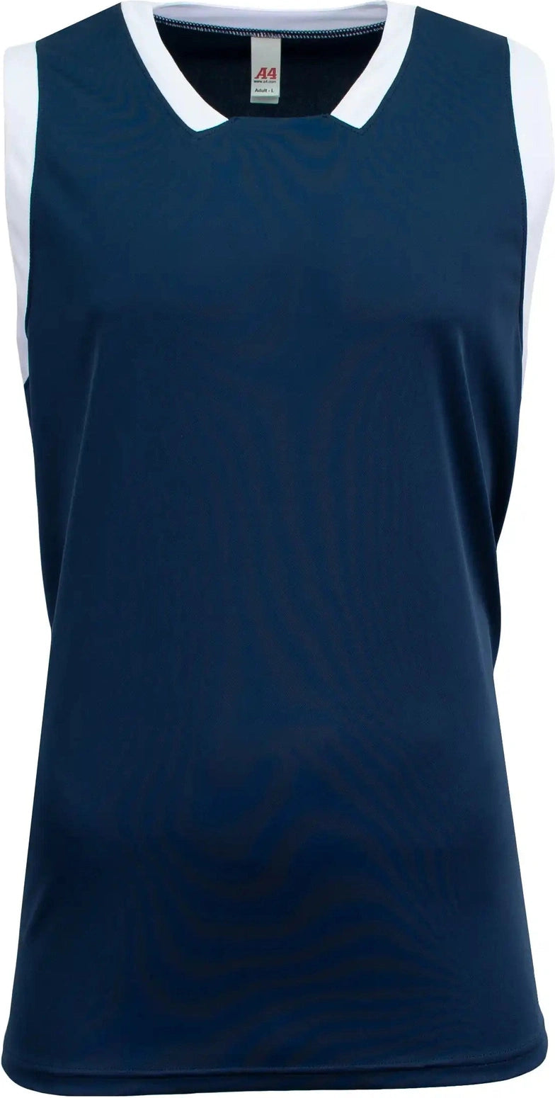 A4 N2505 Sprint Single Ply Basketball Jersey - Navy White - Adult s