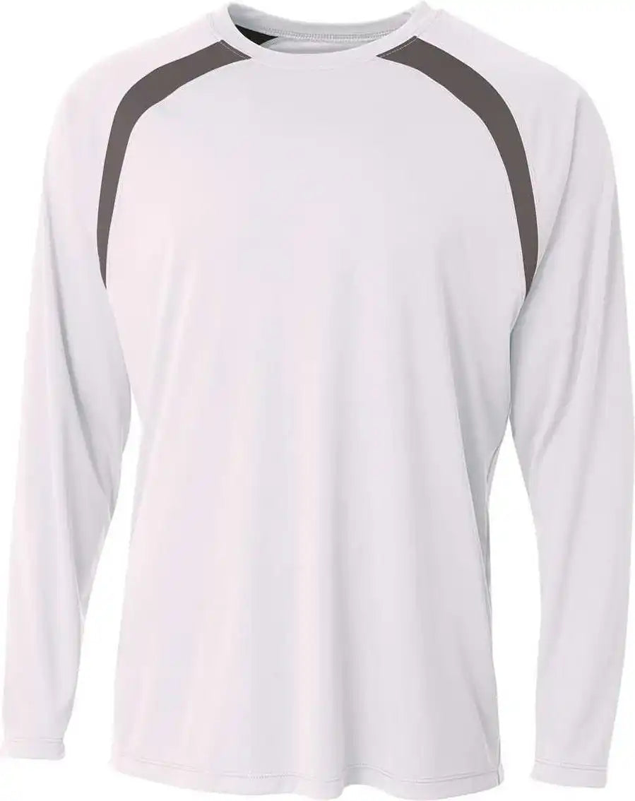 A4 N3003 Spartan Long Sleeve Color Block Crew - White Graphite