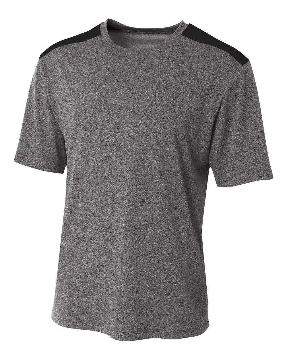 A4 N3100 Tourney Heather Short Sleeve Color Block Crew - Black