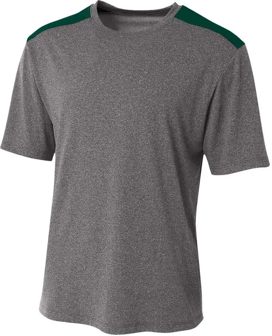 A4 N3100 Tourney Heather Short Sleeve Color Block Crew - Forest