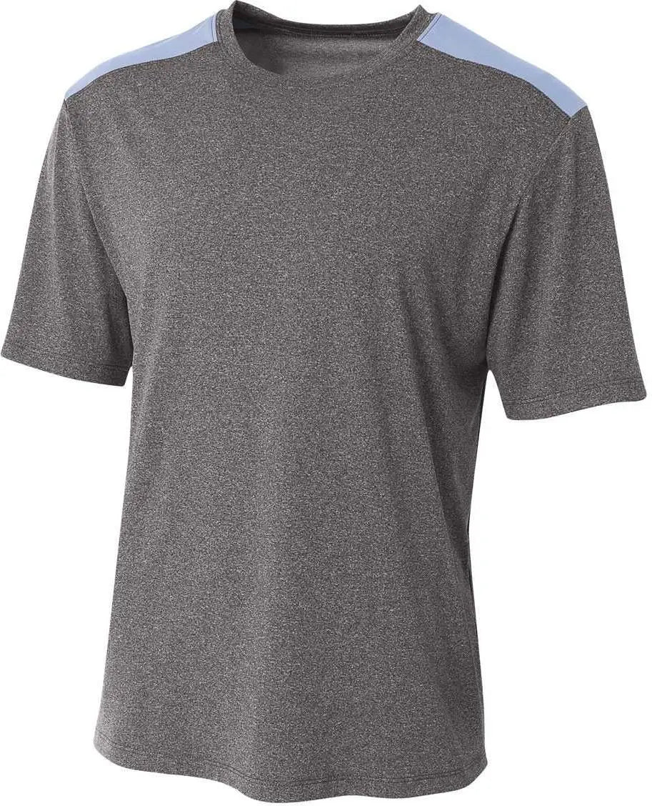 A4 N3100 Tourney Heather Short Sleeve Color Block Crew - Light Blue
