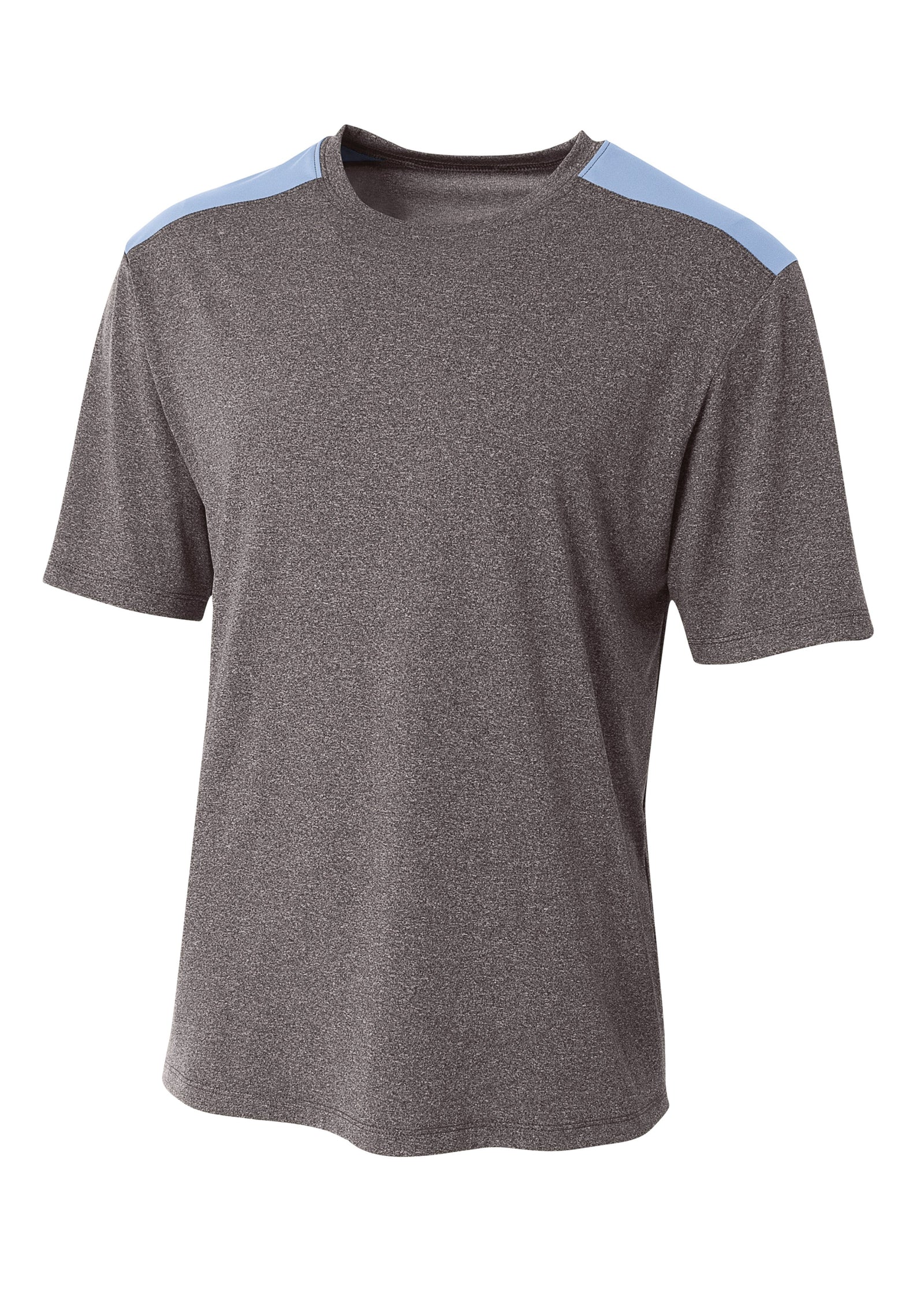 A4 N3100 Tourney Heather Short Sleeve Color Block Crew - Light Blue