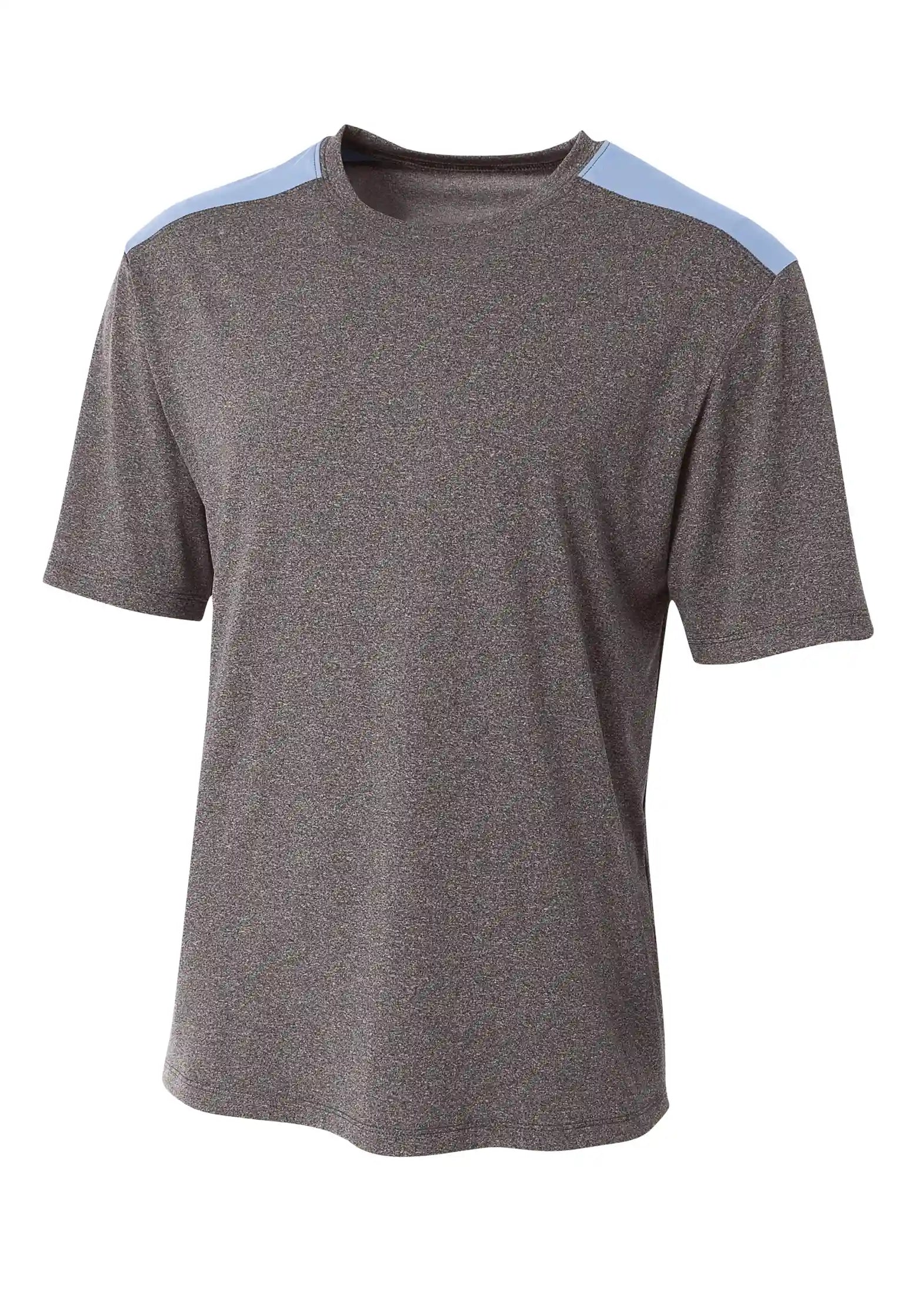 A4 N3100 Tourney Heather Short Sleeve Color Block Crew - Light Blue