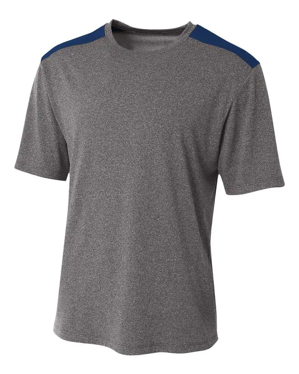 A4 N3100 Tourney Heather Short Sleeve Color Block Crew - Navy