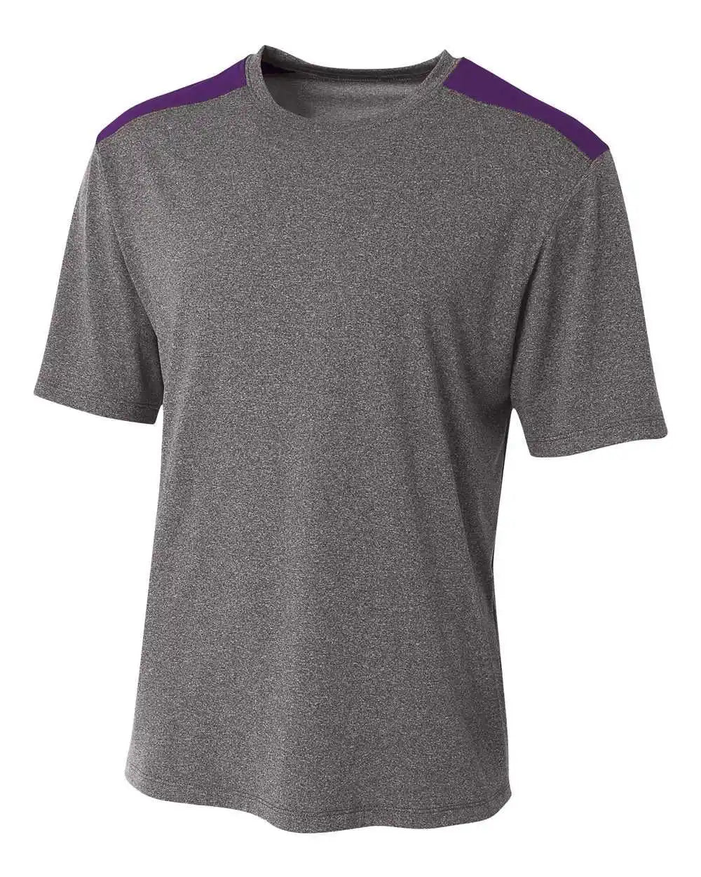 A4 N3100 Tourney Heather Short Sleeve Color Block Crew - Purple