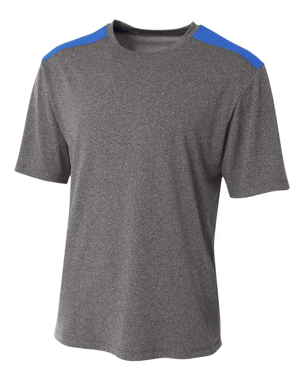 A4 N3100 Tourney Heather Short Sleeve Color Block Crew - Royal