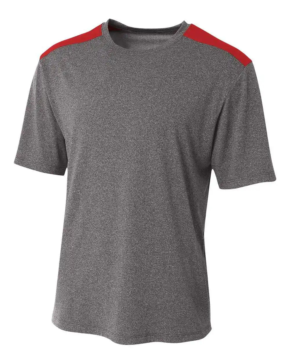 A4 N3100 Tourney Heather Short Sleeve Color Block Crew - Scarlet