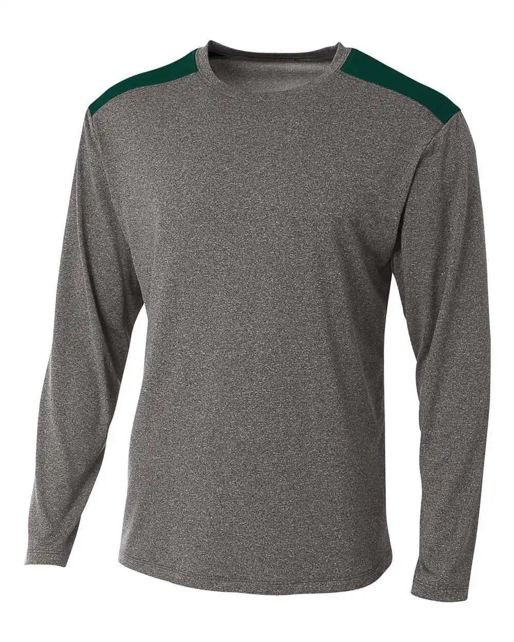 A4 N3101 Tourney Heather Long Sleeve Color Block Crew - Forest