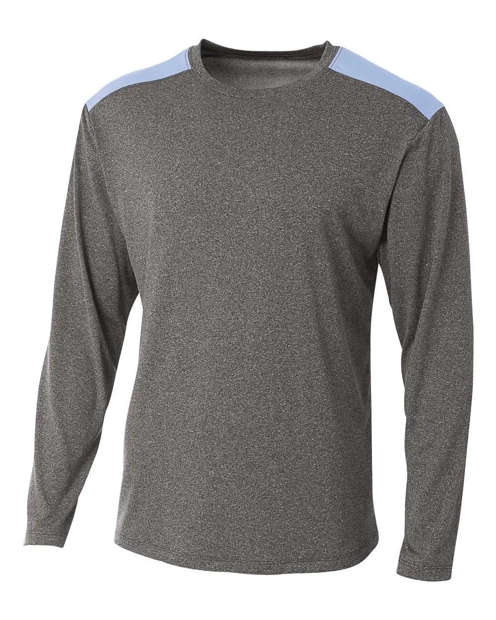 A4 N3101 Tourney Heather Long Sleeve Color Block Crew - Light Blue