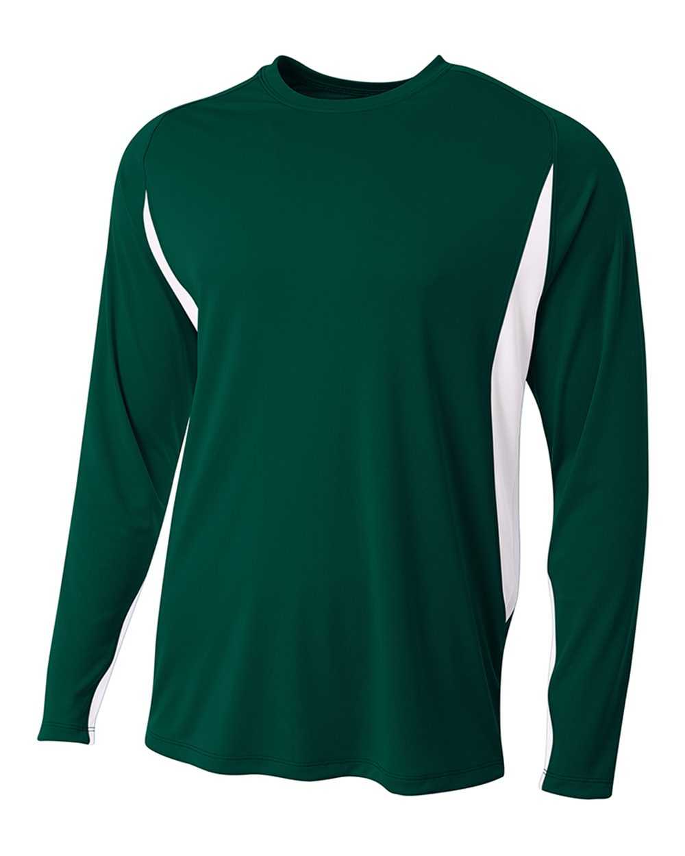 A4 N3183 Long Sleeve Color Block Tee - Forest White
