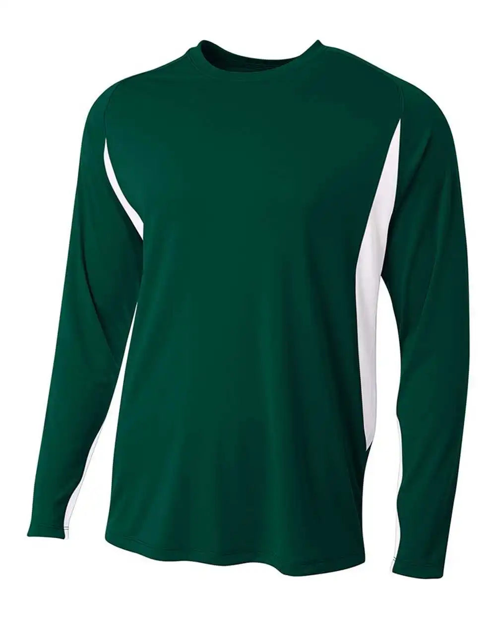 A4 N3183 Long Sleeve Color Block Tee - Forest White