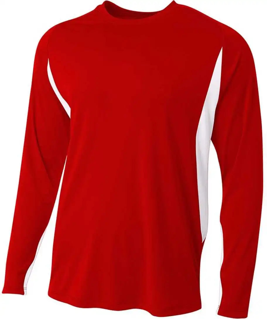 A4 N3183 Long Sleeve Color Block Tee - Scarlet White