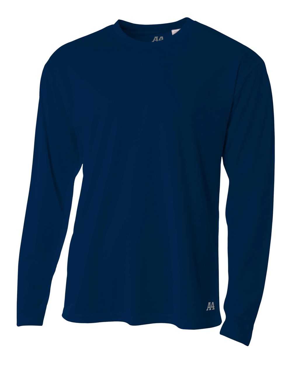 A4 N3253 Men’s Long Sleeve Crew Birds Eye Mesh Tee - Navy