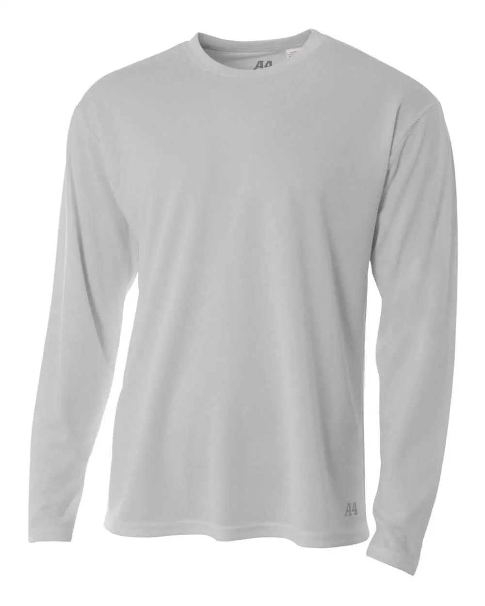 A4 N3253 Men’s Long Sleeve Crew Birds Eye Mesh Tee - Silver