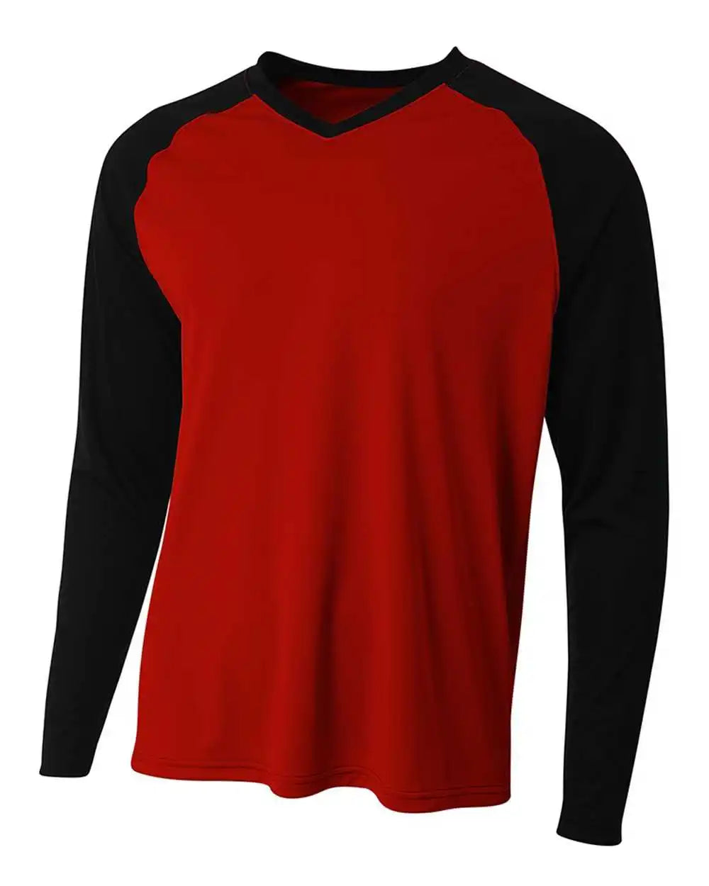 A4 N3374 Long Sleeve Strike Raglan Tee Scarlet Black