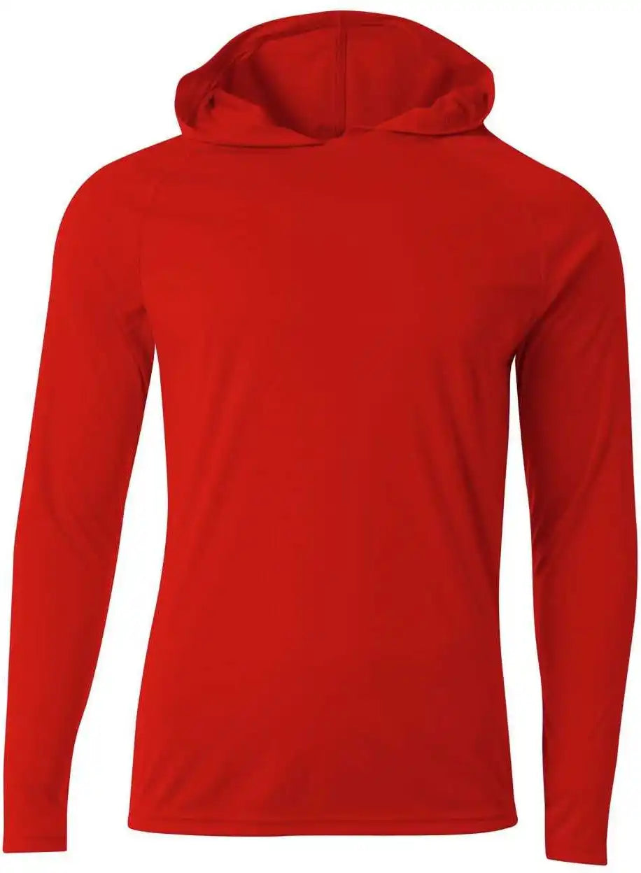 A4 N3409 Long Sleeve Hooded Tee - Scarlet