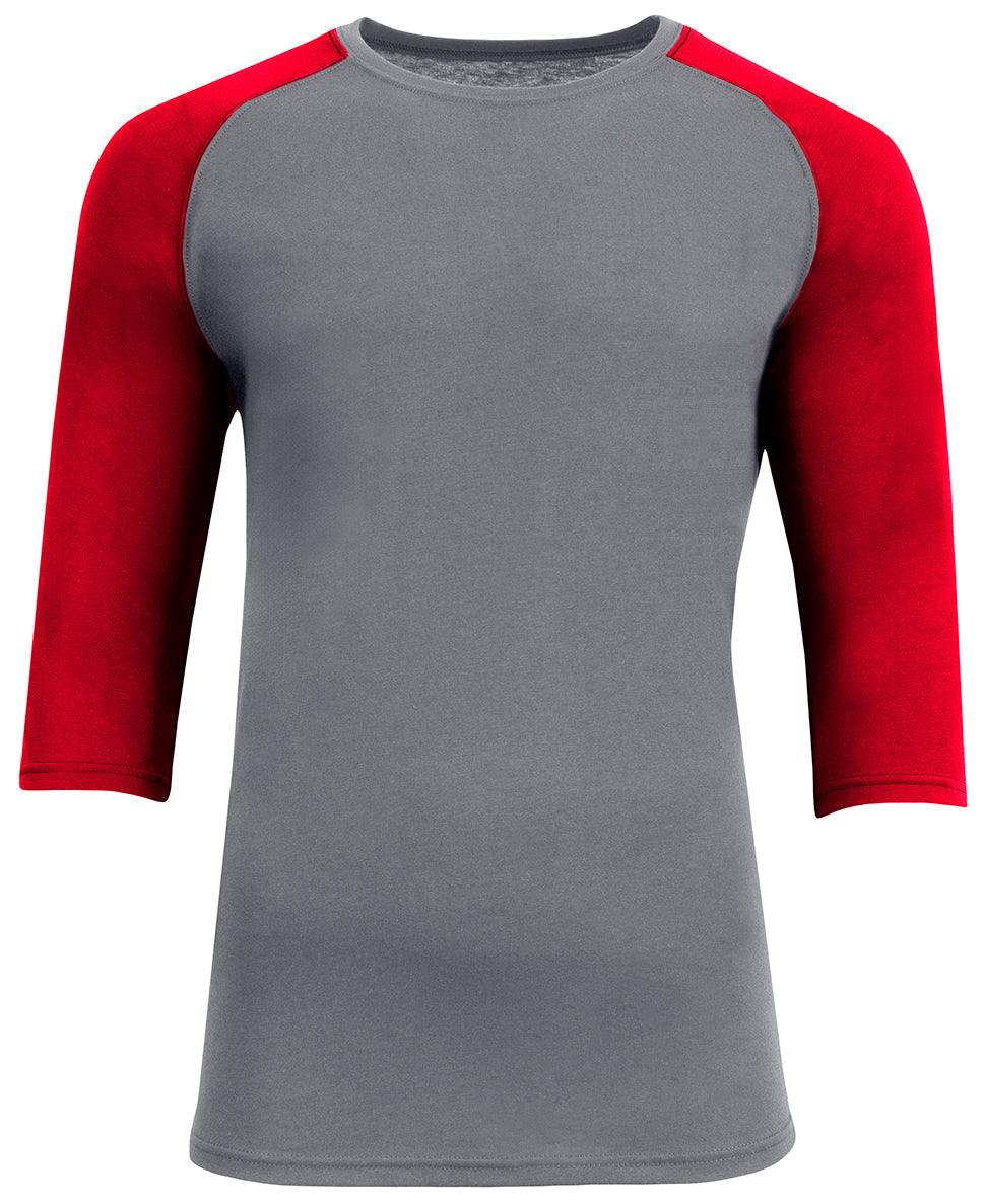A4 N3514 Softek 3/4 Sleeve Raglan - Graphite Scarlet - Xs