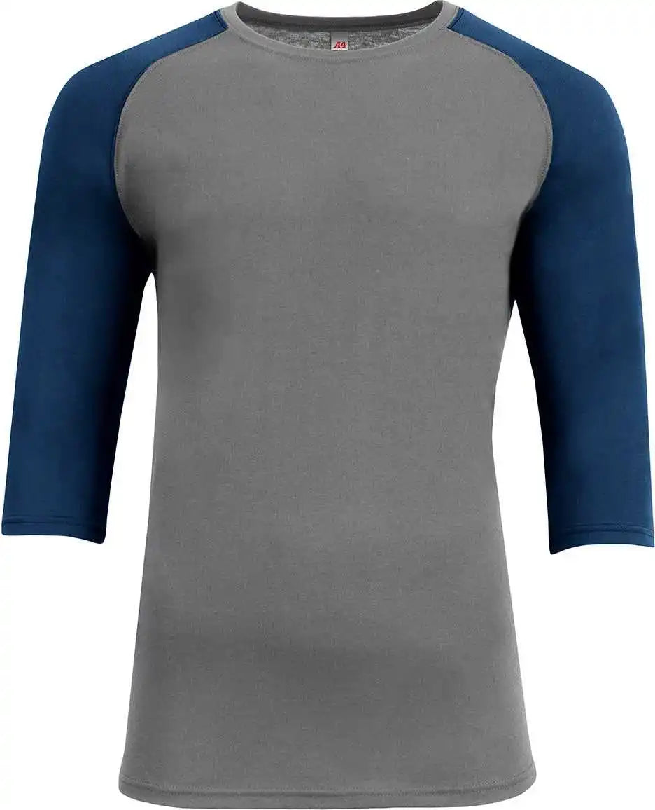A4 N3514 Unisex Softek Quarter-sleeve Color Block Raglan T-shirt - Graphite Navy