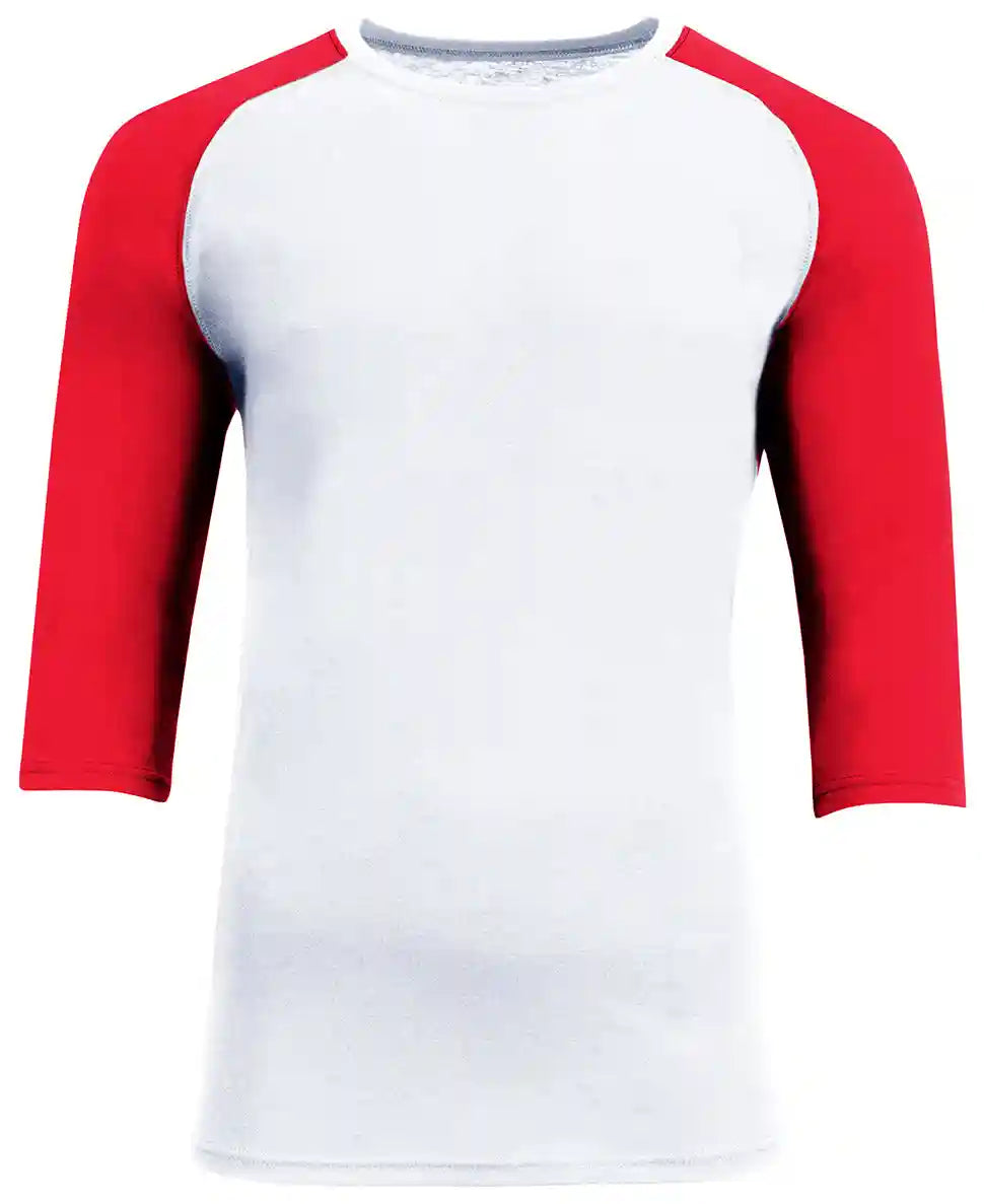 A4 N3514 Unisex Softek Quarter-sleeve Color Block Raglan T-shirt - White Scarlet