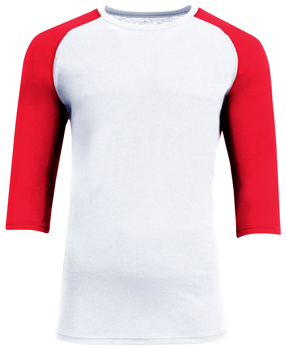 A4 N3514 Unisex Softek Quarter-sleeve Color Block Raglan T-shirt - White Scarlet
