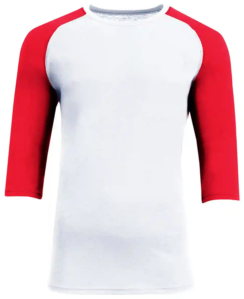 A4 N3514 Unisex Softek Quarter-sleeve Color Block Raglan T-shirt - White Scarlet