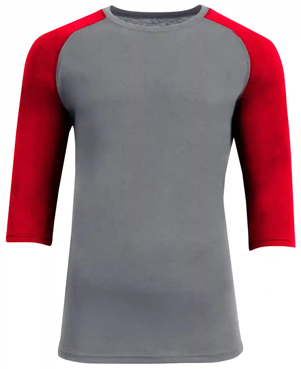 A4 N3514 Unisex Softek Quarter-sleeve Color Block Raglan T-shirt - White Scarlet