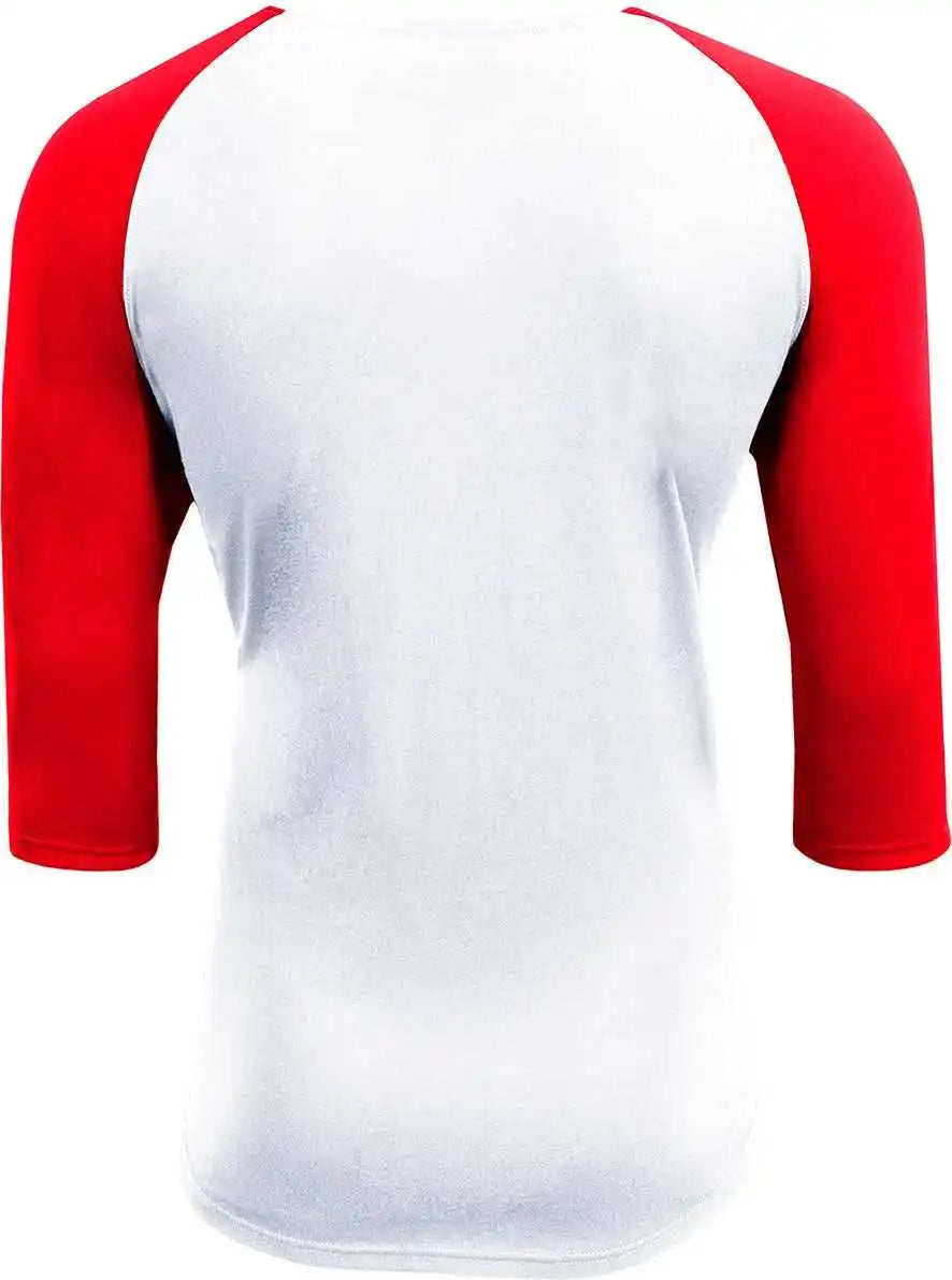 A4 N3514 Unisex Softek Quarter Sleeve Color Block Raglan t Shirt White Scarlet