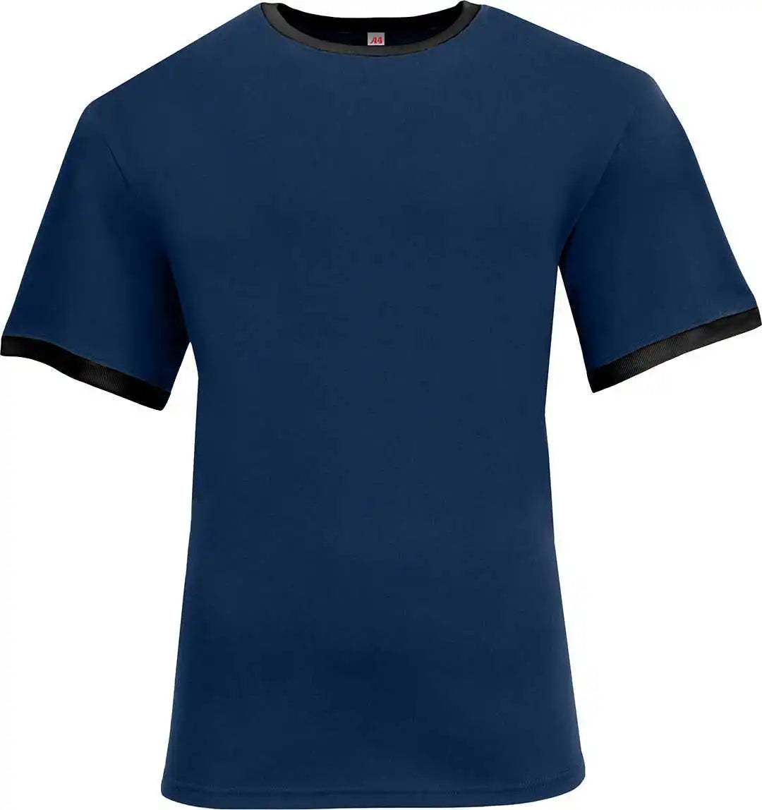 A4 N3518 Unisex Softek Ringer t Shirt Navy