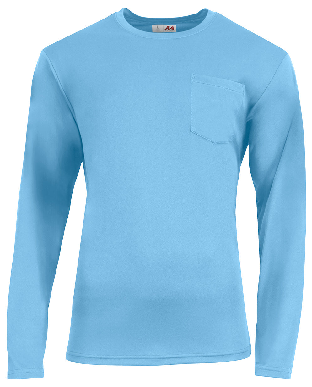 A4 N3521 Unisex Sprint Long-sleeve Pocket T-shirt - Light Blue