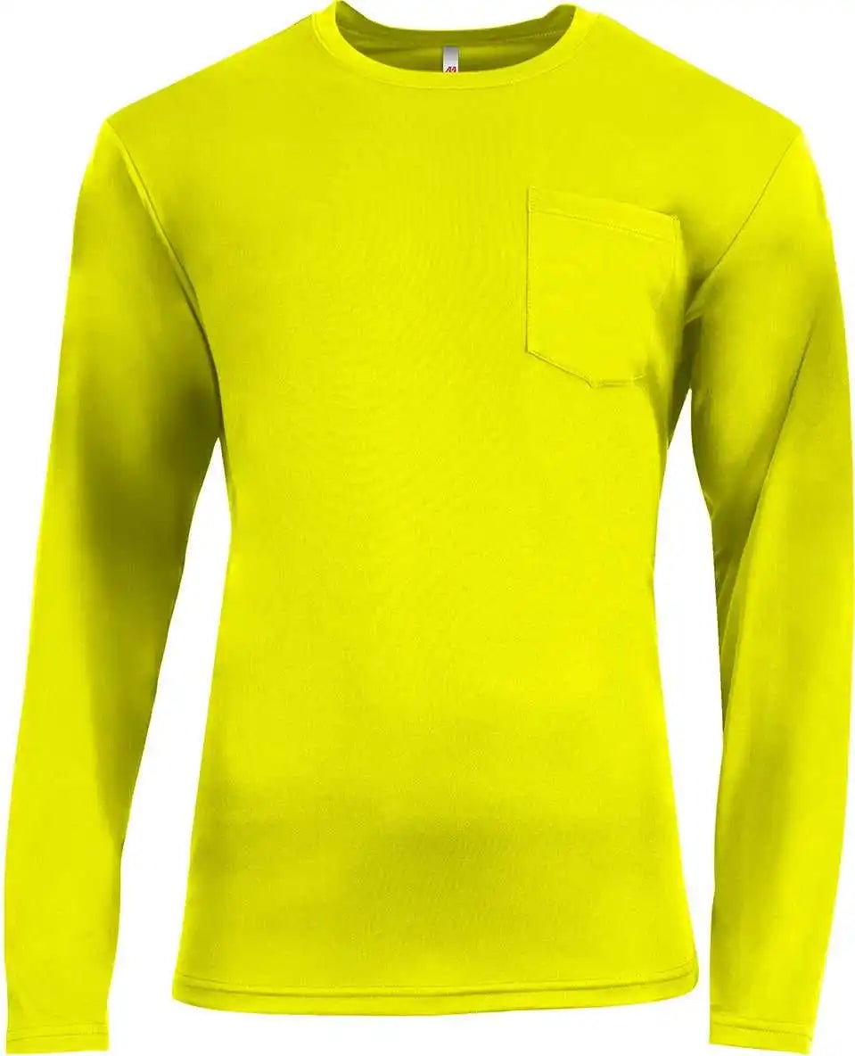 A4 N3521 Unisex Sprint Long Sleeve Pocket t Shirt Safety Yellow