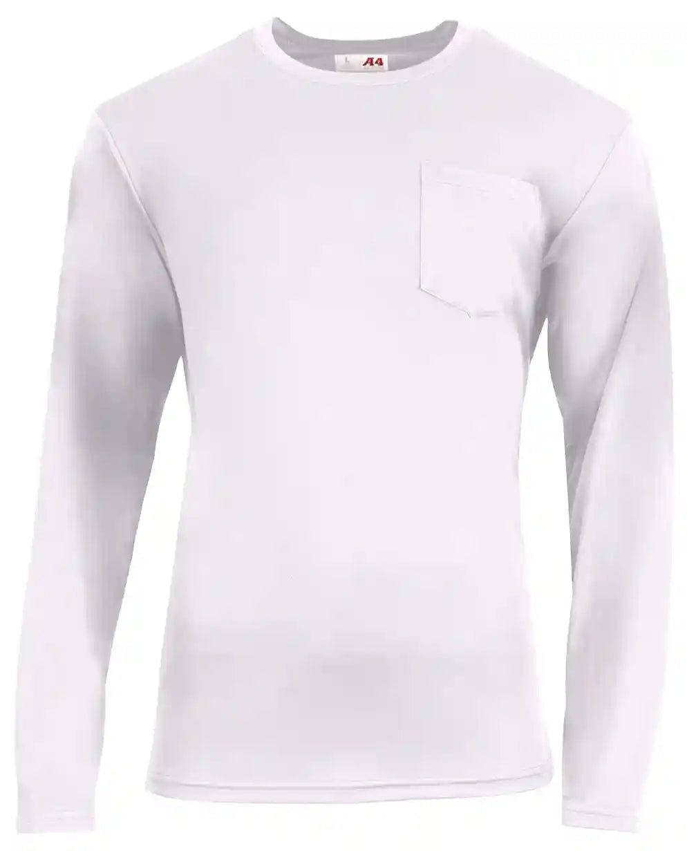 A4 N3521 Unisex Sprint Long-sleeve Pocket T-shirt - White