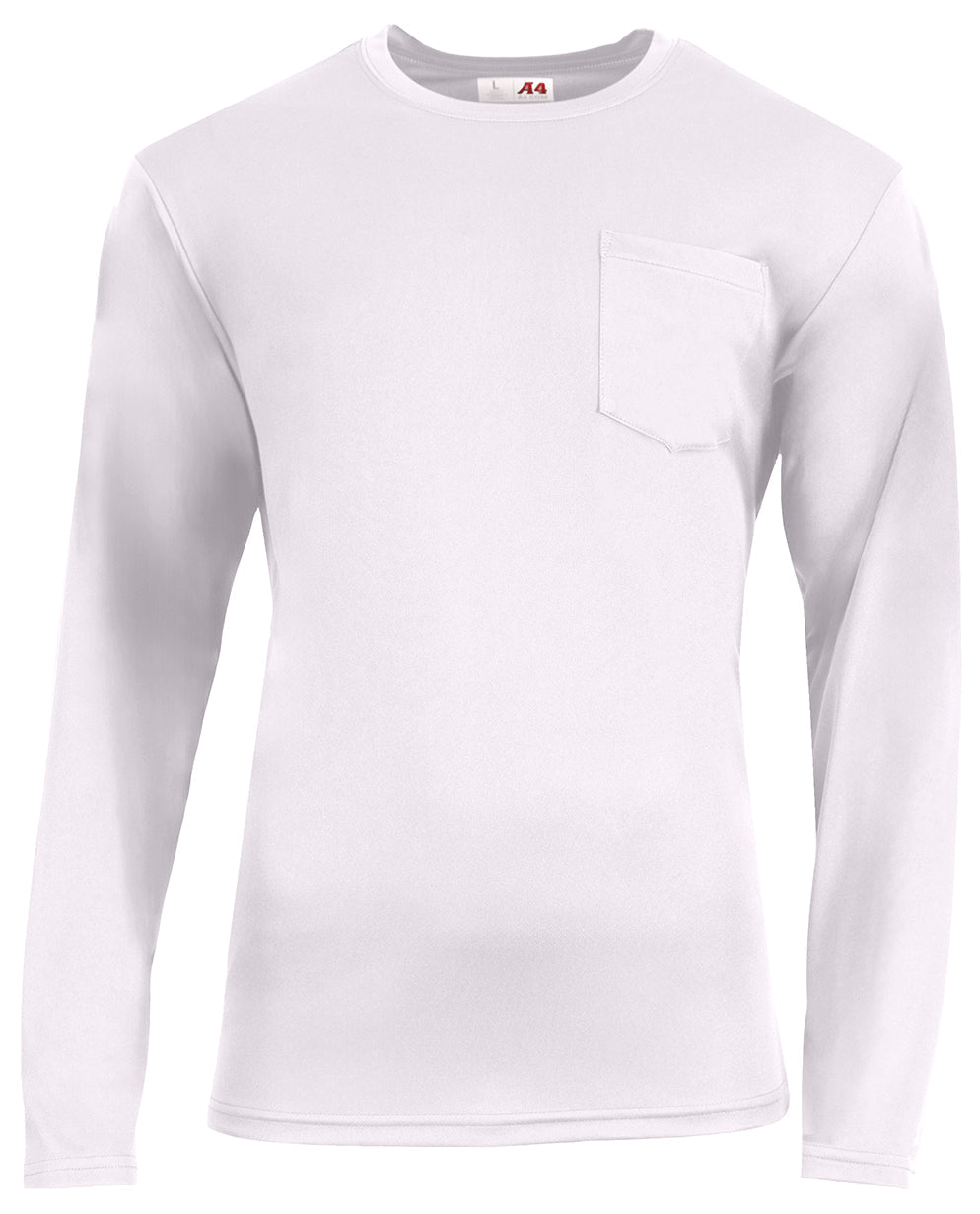 A4 N3521 Unisex Sprint Long-sleeve Pocket T-shirt - White