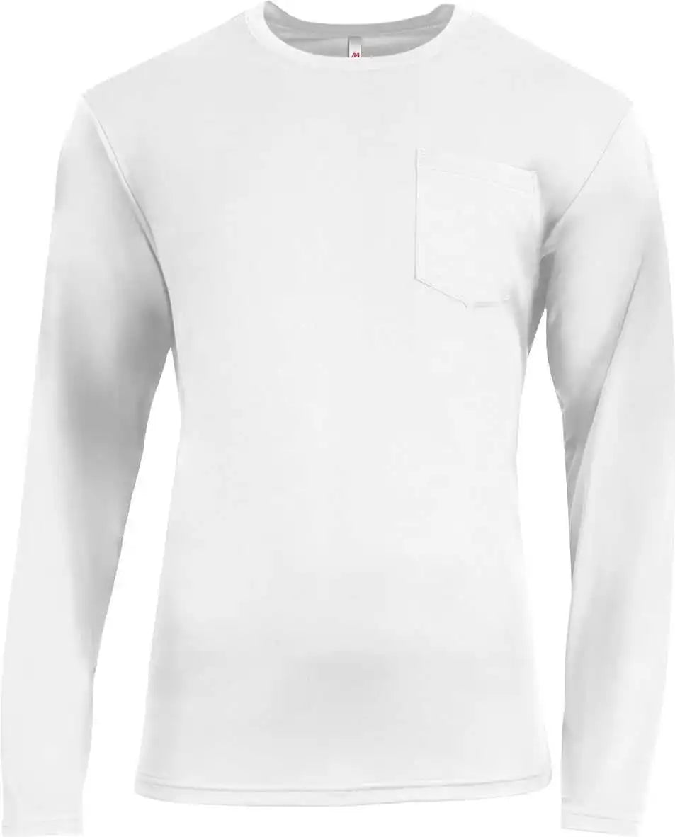 A4 N3521 Unisex Sprint Long Sleeve Pocket t Shirt White