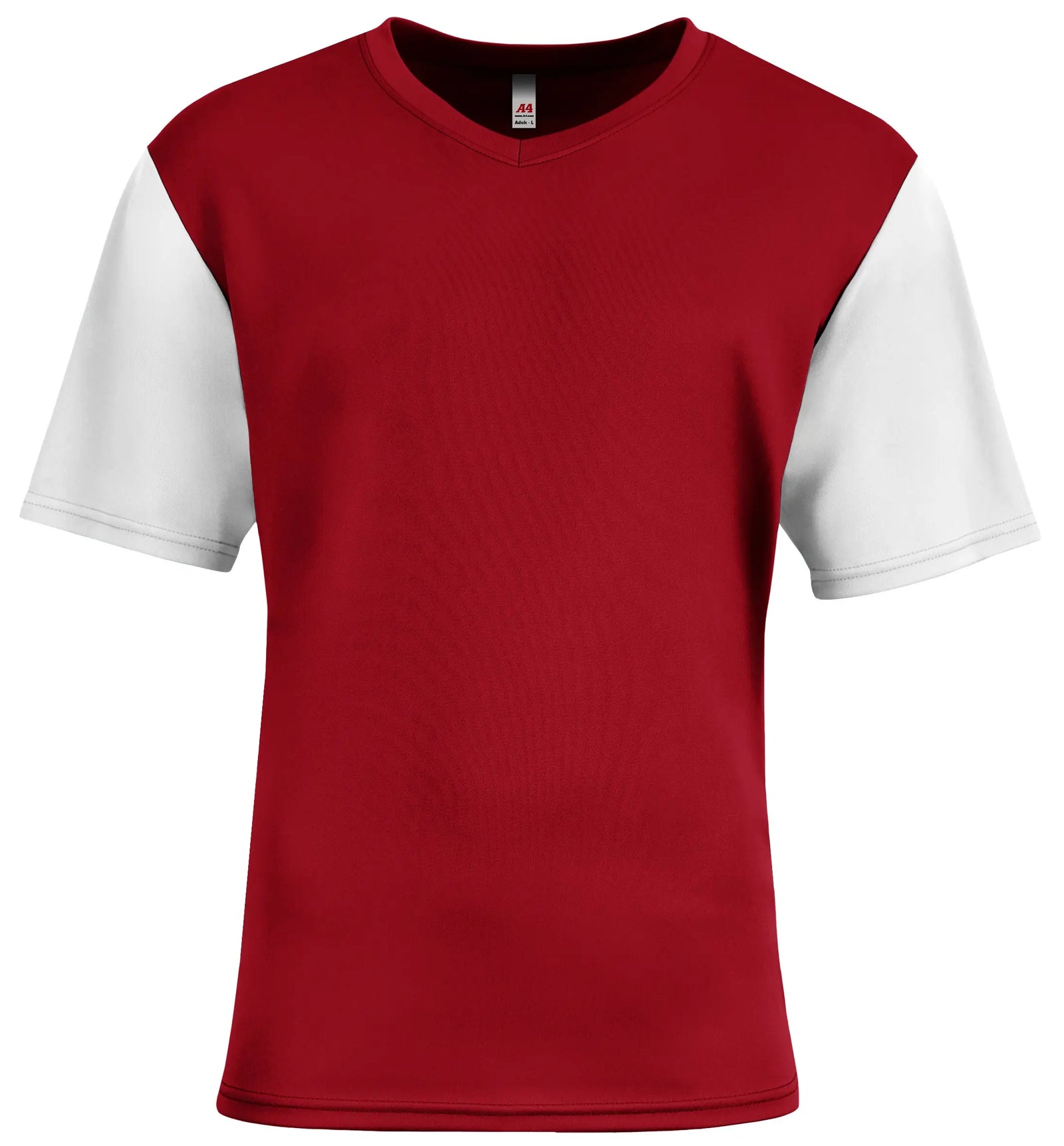 A4 N3541 Sprint Color Block V-neck T-shirt - Cardinal White - Adult Xs