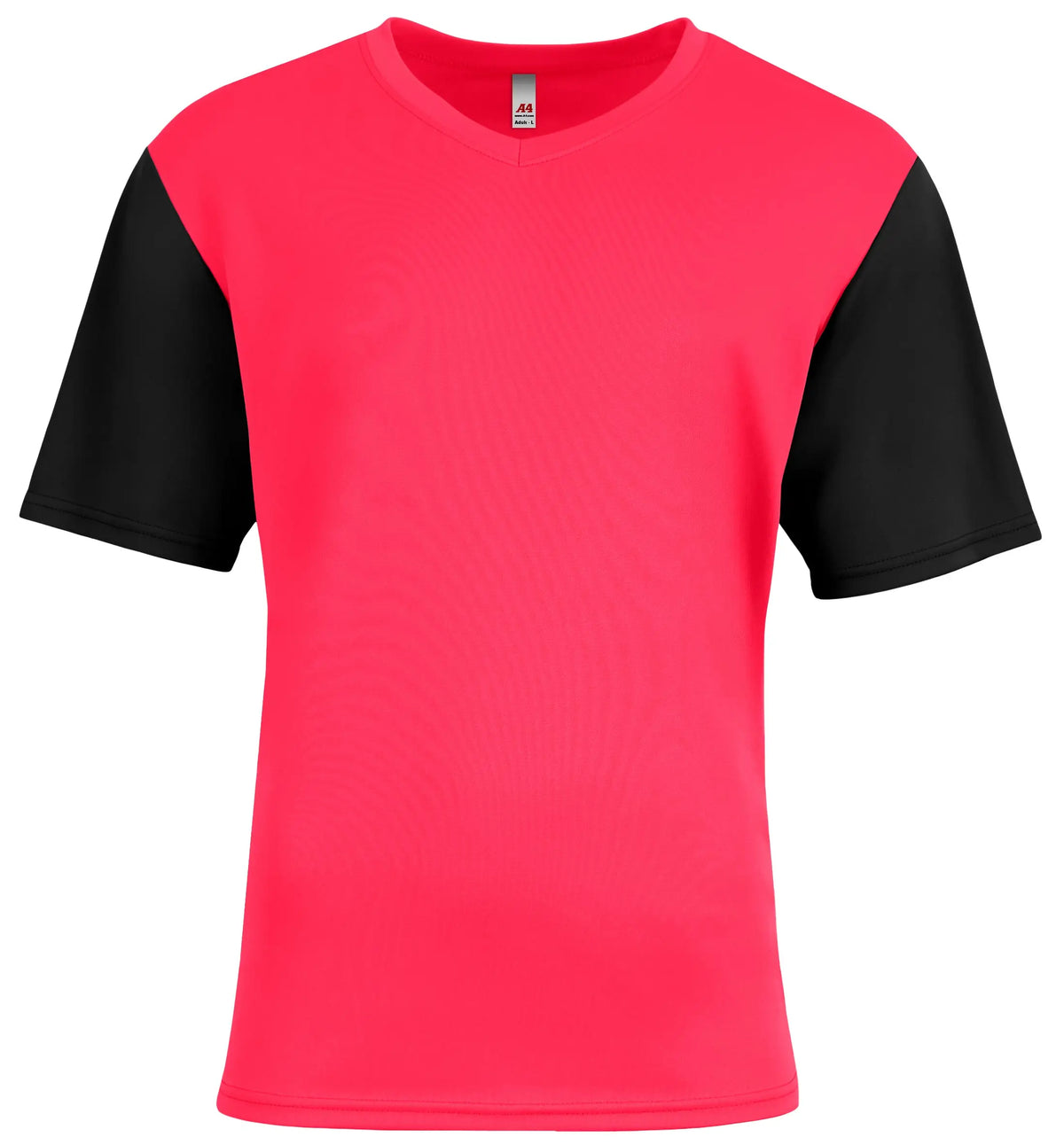 A4 N3541 Sprint Color Block V-neck T-shirt - Coral Black - Adult Xs